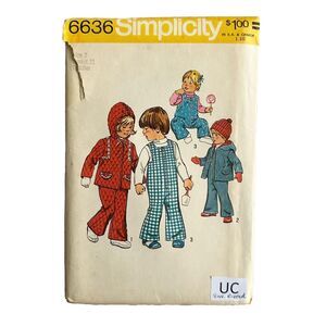 Vintage 70s Simplicity 6636 Unisex Toddler Overalls & Jacket Size 2 UNCUT